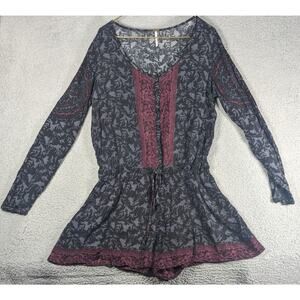 Free People Romper Womens Size S Black Red Floral Button Up Romper